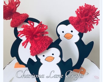 Hand Decorated Penguin in Woolly Hats