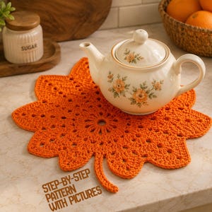 Crochet Maple Leaf Placemat Pattern PDF, Crochet Table Mat, Easy Crochet Kitchen Decor, Beginner Crochet Table Mat, Coaster Digital Download