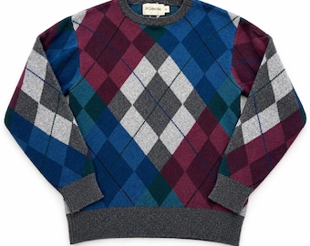 Vintage 90er Jahre JH Collectibles Damen-Pullover Größe S mit Argyle-Muster aus Angora-Lammwolle von Acedemia