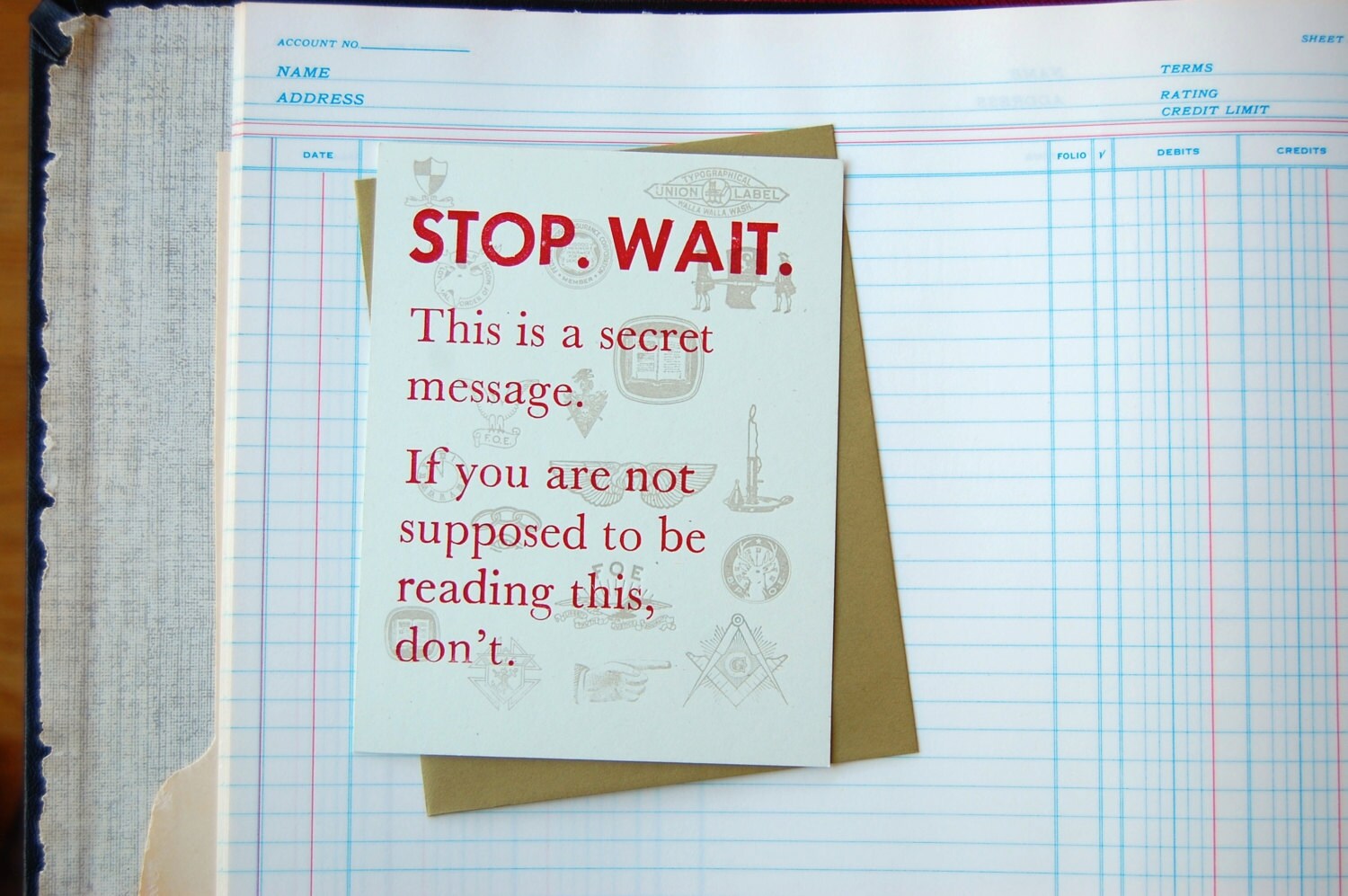 Secret Letterpress Postcard Greeting Card Message Hello Just Etsy