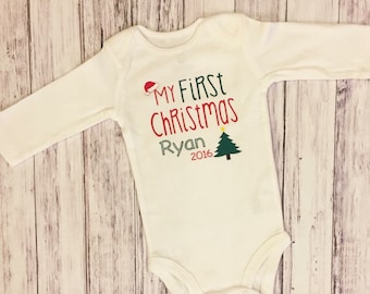 First christmas, my first christmas, babies first christmas, christmas bodysuit, baby bodysuit, personalized bodysuit