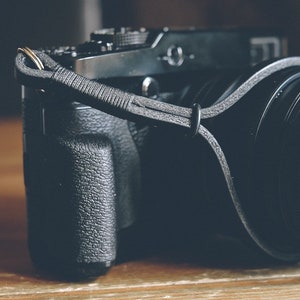 Black Leather Camera Wrist Strap image 1