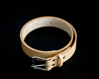 Full Grain Natual Leather Belt with Nickel Plate Buckle | Heavy Duty, Handmade, Mens 1.5"