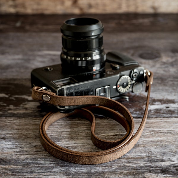 Leather Camera Strap for your Camera. film and classic cameras, mirrorless. Antique Brown Leather Camera Strap. Short Leather Camera Strap