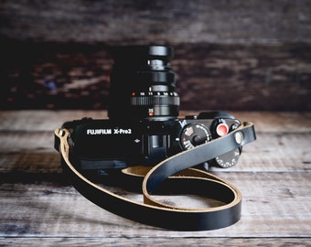 Slim Black Leather Camera Strap | Horween Chromexcel | Handmade | CUSTOM LENGTH