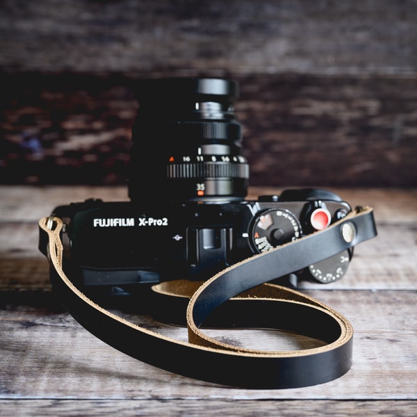 Slim Black Leather Camera Strap | Horween Chromexcel | Handmade | CUSTOM LENGTH