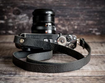 Antique Black Leather Camera Strap: Film & Mirrorless Cameras