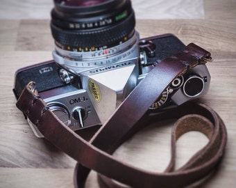 Leather Camera Neck Strap, Brown camera strap, Black camera strap, short leather camer strap, camera strap. Strap for film camera.