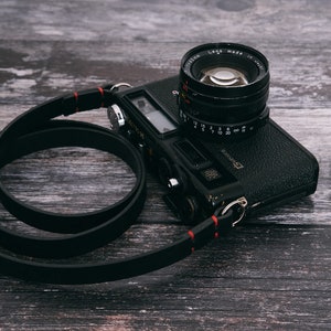 Black Leather Camera Strap - Rivet Free