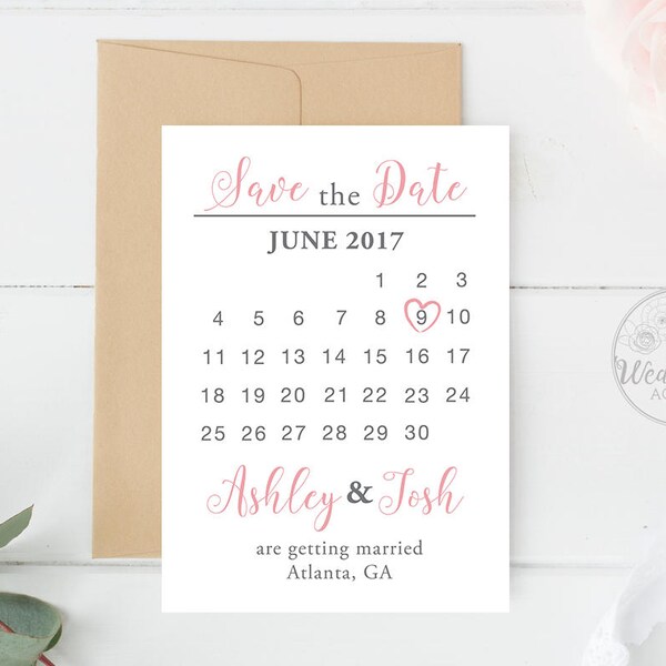 Save The Date Calendar Template, Save The Date Card, Printable Save The Date