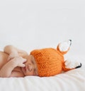 Fox Hat in Orange with Ears Hand-Knit for Baby and Child, Photo Prop and Gift, Halloween Costume Fall Winter