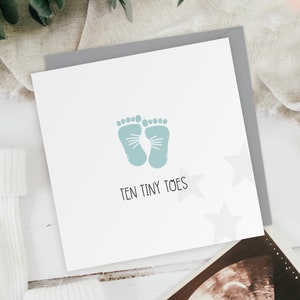 Ten Tiny Toes Baby Boy New Baby Footprint Greeting Card Baby Shower image 1