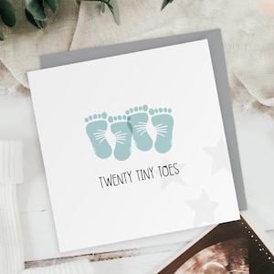 Twenty Tiny Toes Boys New Baby Twins Footprints Greeting Card Baby Shower image 1