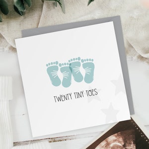 Vingt petits orteils - garçons - carte de voeux empreintes de nouveau bébé jumeaux - baby shower
