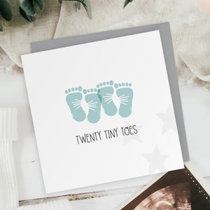 Twenty Tiny Toes Boys New Baby Twins Footprints Greeting Card Baby Shower image 1