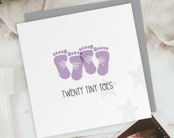 Twenty Tiny Toes - Girls - New Baby Twins Footprints Greeting Card - Baby Shower