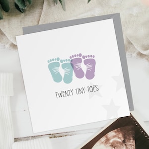 Vingt petits orteils - garçon + fille - carte de voeux empreintes de nouveau bébé jumeaux - baby shower