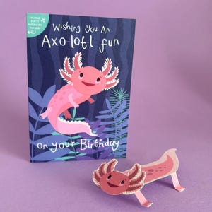 Carte d'anniversaire artisanale découpée Axolotl pour enfants