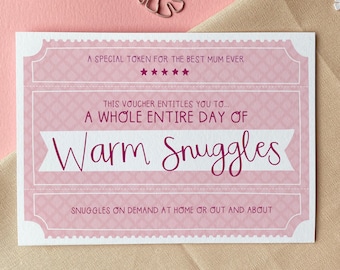 Warm Snuggles Voucher – Mother’s Day Token of Appreciation Greeting Card