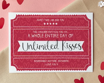 Unlimited Kisses Voucher – Valentine’s Day Token of Appreciation Greeting Card