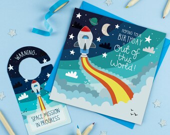 Space Themed Birthday Card with Crafty Cut Out Activity