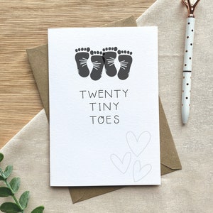 Twenty Tiny Toes - New Baby Twins Footprints Greeting Card - Baby Shower