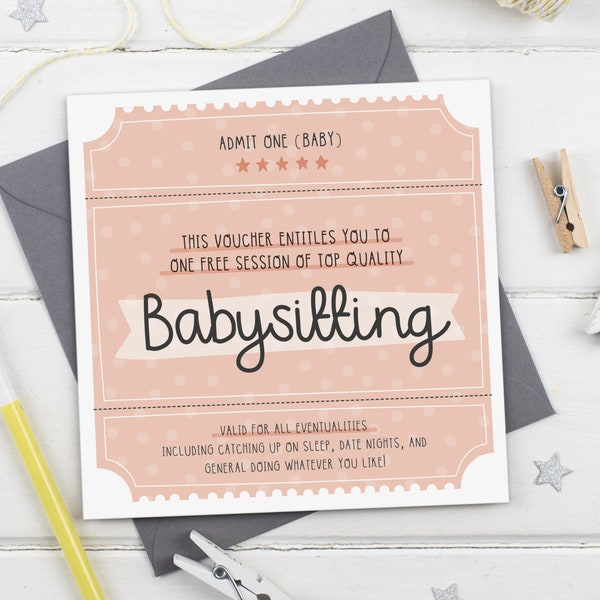 Babysitting Voucher Card - New Baby or First Birthday Greeting Card - Baby Shower