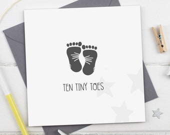 Ten Tiny Toes - New Baby Footprint Greeting Card - Baby Shower