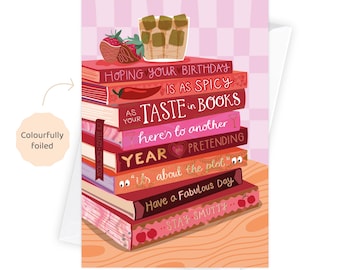 Spicy Books & Ice Coffee - Foiled Bookish Birthday Card for a friend