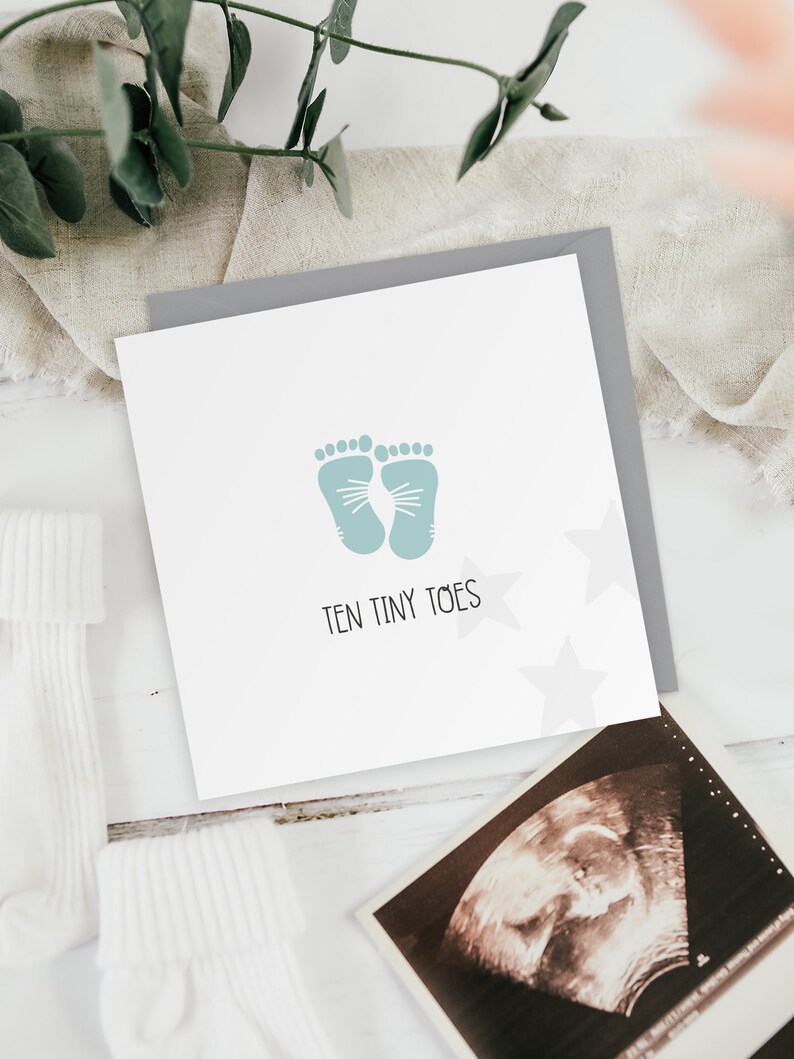 Ten Tiny Toes Baby Boy New Baby Footprint Greeting Card Baby Shower image 1