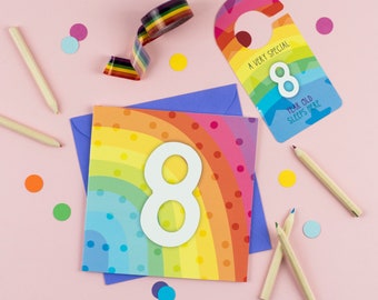 Eight year old rainbow brights birthday card with Cut-Out Crafty Activity