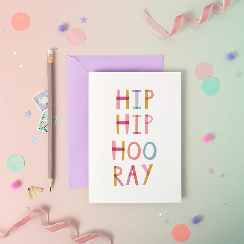 Hip Hip Hooray Birthday or Congratulations Luxury Foiled Rainbow Greeting Card image 1