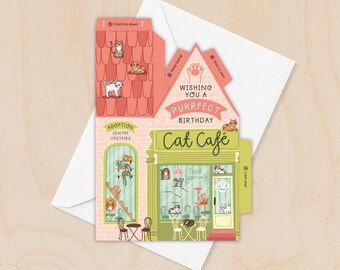 Cat Cafe Birthday Card – 3D Slot Together Card Greeting Card