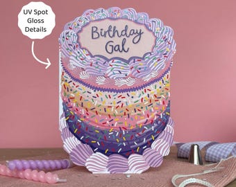 Birthday Gal - Vintage Cake Shaped Greeting Card