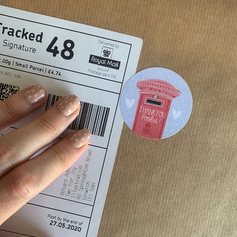 Thankyou Postie Stickers 45mm Thumbs Up For Your Postie Labels for Parcels and Letters image 1