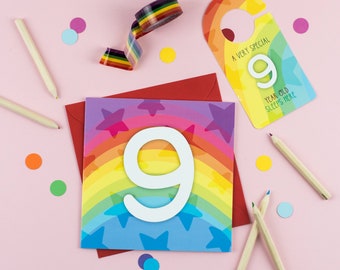Nine year old rainbow brights birthday card with Cut-Out Crafty Activity