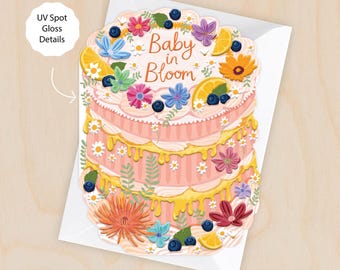 Baby in Bloom - Cake Shaped Greeting Card for Baby Shower, Pregnancy, Christening