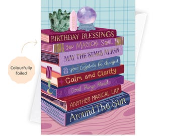 Birthday Witchy Crystal Blessings - Foiled Bookish Birthday Card