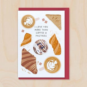 Carte Saint-Valentin Je t'aime plus que du café et des pâtisseries pour mari et femme