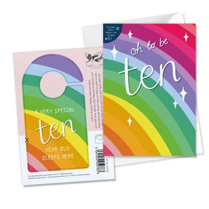 Carte d'anniversaire aux couleurs vives de l'arc-en-ciel de 10 ans avec une activité créative découpée