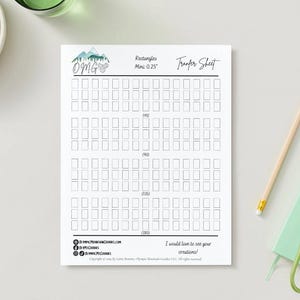 May include: A printable transfer sheet with a grid of 180 rectangles, each measuring 0.25 inches. The sheet is titled "Transfer Sheet" and includes the text "Rectangles Min. 0.25" and "I would love to see your creations!"