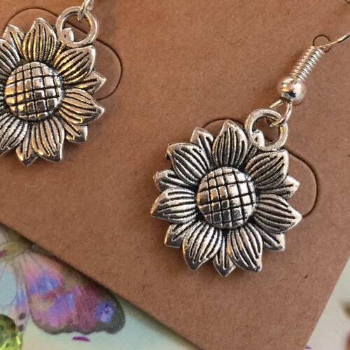 Sunflower Earrings handmade Pointed Bottom Sewn Glass Etsy