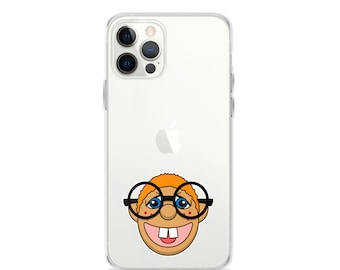 Clear case for iPhone® with Jonatin puppet face illustration
