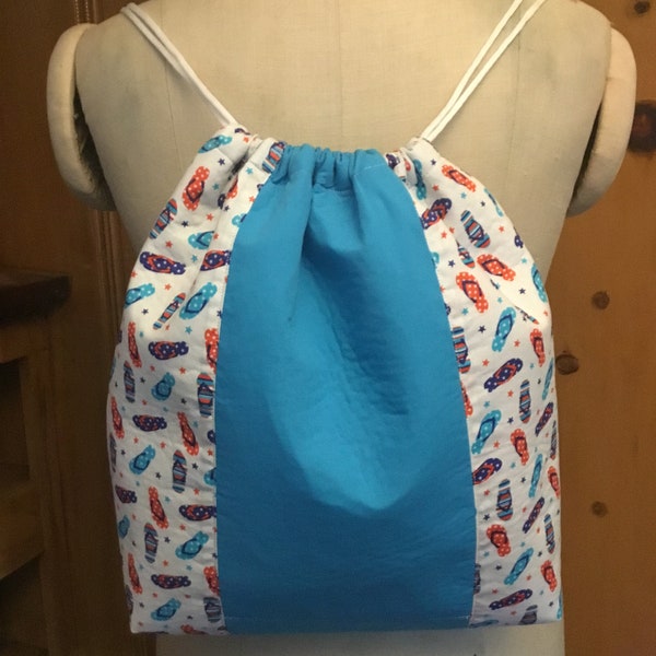 Flipflop and Aqua Drawstring Backpack