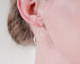14k Vermeil Hammered Circle Dangle Earrings