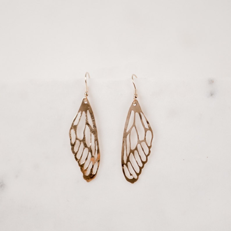 Gold dragonfly wing earrings image 2