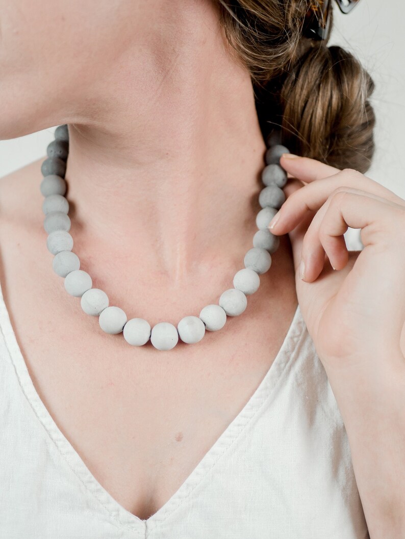 Gray Ombre Concrete Pearl Necklace image 5