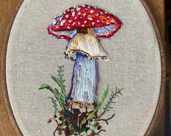 cottagecore mushroom embroidery with hoop