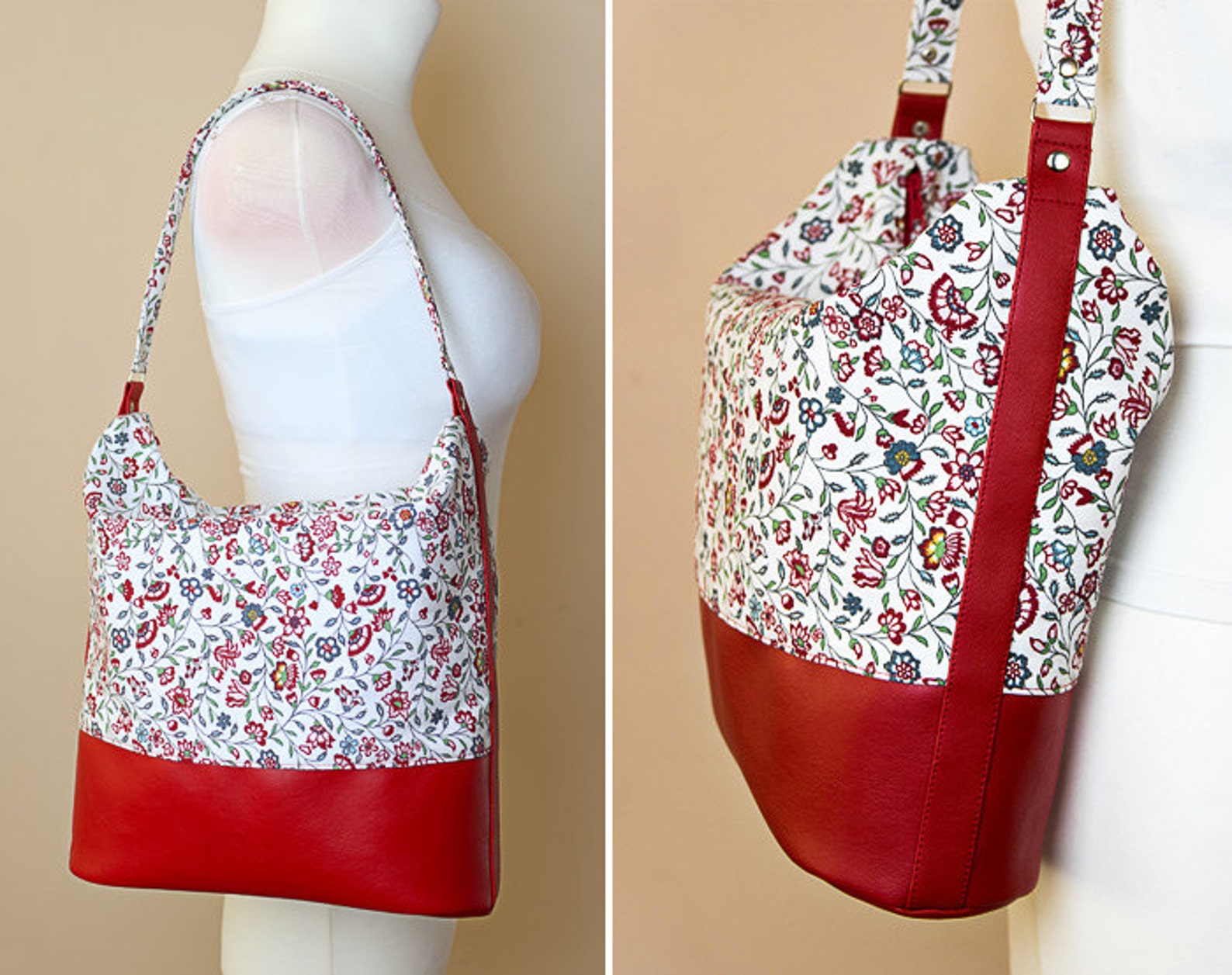 Hobo bag sewing pattern and tutorial shoulder purse floral Etsy