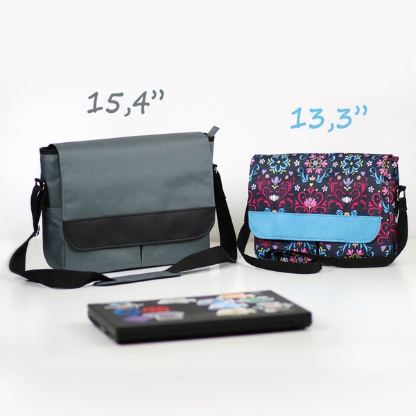 Laptop bag sewing pattern in 2 sizes, large and medium messenger bag pattern and tutorial - t017 - EN